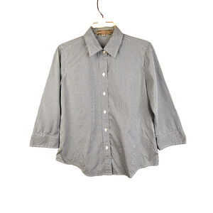 Liz Claiborne Button Up Shirt Women Small Blue Gingham Check Casual Classic